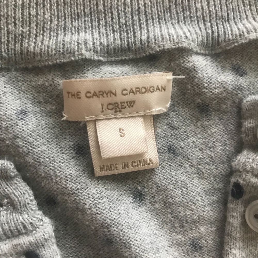 J Crew Gray The Caryn Cardigan w/ Blue Polka Dots - Picture 7 of 8